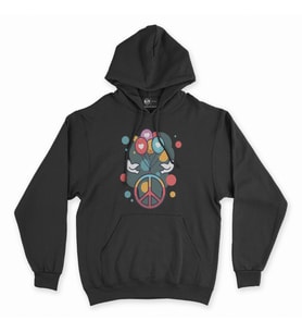 Peace And Love Siyah Kapşonlu Sweatshirt Hoddie