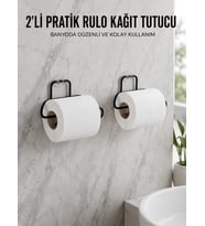 2 Adet Siyah Yapışkanlı Kağıtlık Duvar Tipi Tuvalet Kağıdı Ve Rulo Tutucu