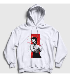 Presmono Unisex Beyaz Kiai Bruce Lee Kapüşonlu Sweatshirt 257077tt
