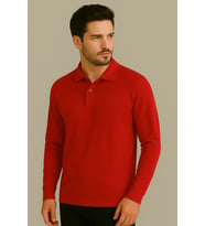 Regular Fit %100 Pamuk Polo Yaka Uzun Kollu Basic T-Shirt (Kırmızı)