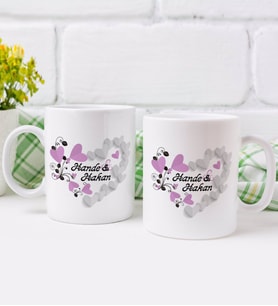 BK Gift Kişiye Özel İsimli Sevgililer Günü Tasarımlı İkili Kupa Bardak-25