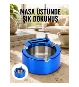 Mey İthalat® Masa Üstü Çakmaklı Küllük Paslanmaz Metal Gövde Yeni Nesil