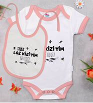 BK Kids Laz Kızıyım Tasarımlı Pembe Bebek Body Zıbın ve Mama Önlüğü Hediye Seti-1