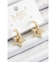 Pirinç Zirkon Taşlı Yıldız Figürlü Halka Model Gold Renk Kadın Küpe (Altın)