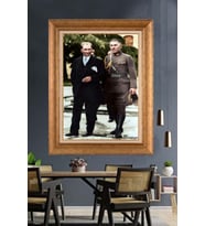 Altın Varaklı Çerçeveli Paspartulu Atatürk Tablo nh283 (Gold)