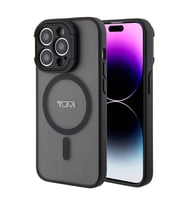 TUMI iPhone 15 Pro Kılıf TUMI Orjinal Lisanslı M-safe Şarj Özellikli Kamera Standlı Buzlu Mat Kapak (Siyah)