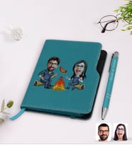 BK Gift Kişiye Özel Sevgililer Karikatürlü Turkuaz Termo Deri Defter Kalem Seti-95