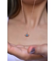 Papatya Silver 925 Ayar Gümüş Rose Kaplama Cam Kirpik Göz Kolye
