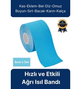 Hızlı Etkili Mavi Bel Diz Omuz Boyun Sırt Bacak Kas Eklem Kinezyo Ağrı IsıI Bandı 5cm x 5m