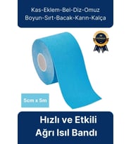 Hızlı Etkili Mavi Bel Diz Omuz Boyun Sırt Bacak Kas Eklem Kinezyo Ağrı IsıI Bandı 5cm x 5m