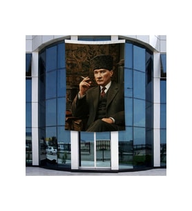 Kalpaklı Mustafa Kemal Atatürk Portresi Poster Bayrak Raşel Kumal 4x6 metre ATA70