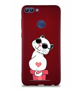 Huawei P Smart Soft Premier Kapak Coolcat Tasarımlı Silikon Kılıf - Mürdüm (Şeffaf)