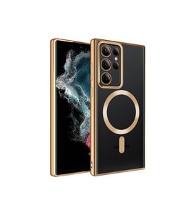 Samsung Galaxy S22 Ultra Uyumlu Kılıf M-safe Wireless Şarj Özellikli Zore Setro Silikon (Gold)