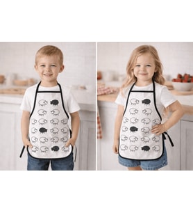 3-5 Yaş Çocuk Mutfak Önlüğü 35x50 cm – Su Geçirmez, Leke Tutmaz, Pamuk Polyester Karışımlı (Siyah - Beyaz)