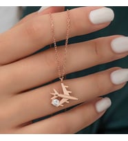 Gümüş Rose Tek Taşlı Uçak Kadın Kolye