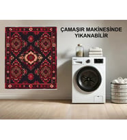Makine Kaymaz Yıkanabilir Kırmızı Bohem Salon Halısı Mutfak Halısı Koridor Halısı Yolluk 7230