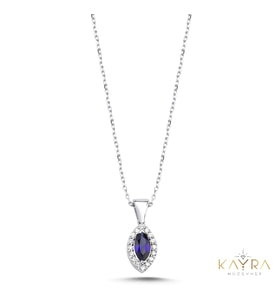 Markiz Safir ve  Pırlanta Taşlı Kolye PÇK29
