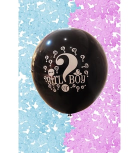 Büyük Boy Girl Or Boy Siyah Cinsiyet Belirleme Partisi Balonu Konfeti