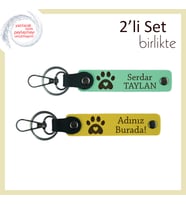 Köpek Sever Eşe Anlamlı Hediye, Pati Kalpli Deri Anahtarlık Takımı, İsim Yazılabilir, A Yeşil-Sarı