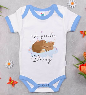 BK Kids Kişiye Özel Mavi Bebek Body Zıbın - Model 129