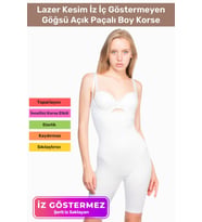Premium Lazer Kesim İz İç Göstermeyen Kaymaz Toparlayıcı Şekillendirici Göğsü Açık Paçalı Boy Korse (Beyaz)