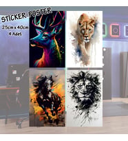 at kaplan aslan renkli geyik - 4 adet yapışkanlı poster sticker etiketler - dolap cam oda için