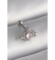 pilelistore 316L Çelik Gümüş Renk Pembe Mineli Kalp Zirkon Taş Detay Tragus Piercing - TJ-PR1261