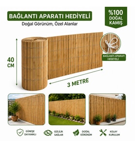 POLYBOTUM Premium Doğal Kamış Hasır Balkon Çiti 40x300 cm Sık Dokuma Dayanıklı Bahçe, Teras ve Balkon İçin Dekoratif Gizlilik Çiti