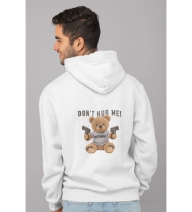 Unisex Oversize Hoodie - Hug ME Baskılı Kapüşonlu Sweatshirt Streetwear (Beyaz)
