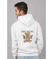 Unisex Oversize Hoodie - Hug ME Baskılı Kapüşonlu Sweatshirt Streetwear (Beyaz)