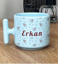 Kişiye Özel Tatlı Ayıcık Desenli Hediye Pastel T Kupa Arkadaşa Hediye (Mavi)