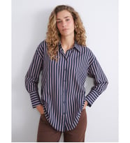 LCW Modest Lacivert Çizgili Oversize Kadın Gömlek Tunik