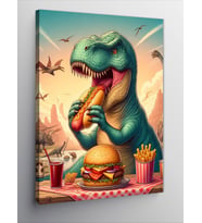Kanvas Tablo Hotdog Yiyen Dinozor