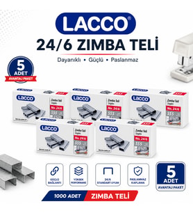 Lacco 24/6 Zımba Teli 5'li Paket 1000'lik Güçlü Dayanıklı Paslanmaz Ofis Okul Zımba Teli