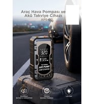 Araç Hava Kompresörü Akü Takviyeli Powerbank Dijital Ekranlı Işıklı Taşınabilir Kompresör APS02