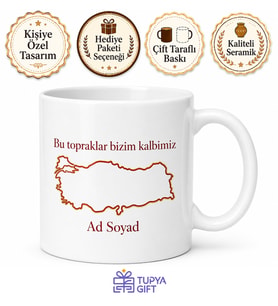 Türkiye Haritası Temalı Baskılı Kupa Bardak Hediye Porselen Mug