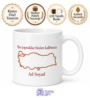 Türkiye Haritası Temalı Baskılı Kupa Bardak Hediye Porselen Mug