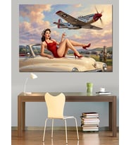 Pin-Up Kadın Ve Savaş Uçağı Dekoratif Kanvas - Mdf Ahşap Tablo