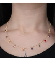 925 Ayar Gold Renkli Taşlı Gümüş Kolye