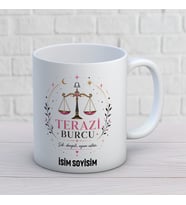 Kişiye Özel Terazi Burcu Tasarımlı İsimli Seramik Kupa Bardak