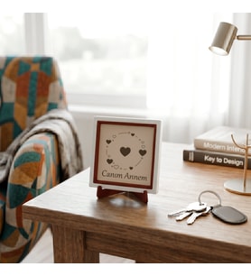 Sevgi Temalı Modern Aksesuar, Canım Annem Yazılı ve Kalp Figürlü 10x10 cm Minyatür Hediyelik Tasarım