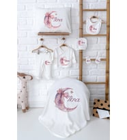 Pia Baby Premium İsimli %100 Pamuk Yenidoğan Kız Bebek Hediyelik Set 5065-02 (Ekru)