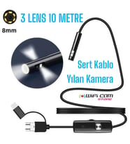 Yılan Kamera 3 Lens 10 Metre Sert Kablo (Çok Renkli)