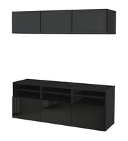 TV Ünitesi, Venge-Parlak Cila-Siyah-Füme Cam, 180x42x192 cm, Çıt Çıt Raylı