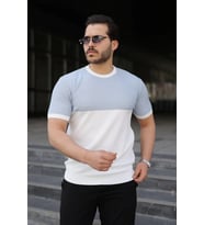 Erkek Renk Bloklu Bisiklet Yaka Kısa Kollu Triko Tişört