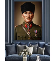 Askeri Üniformalı Atatürk Portresi Dekoratif Kanvas - Mdf Ahşap Tablo