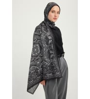 Schaless Ebedi Saraylar - Vizon - Vierra Desenli Viskon Şal - 70x190 Cm (Siyah)