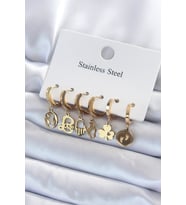 316L Çelik Gold Renk Çoklu Figür Model Kadın Küpe Seti 5886 - HEP-1562-9717