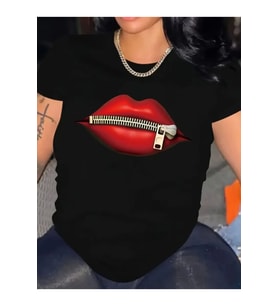 Baskılı Oversize Bisiklet Yaka T-shirt - Siyah