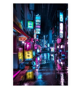Neo Tokyo Cyberpunk Vibes Vertical Tablo Ahşap Poster Dekoratif